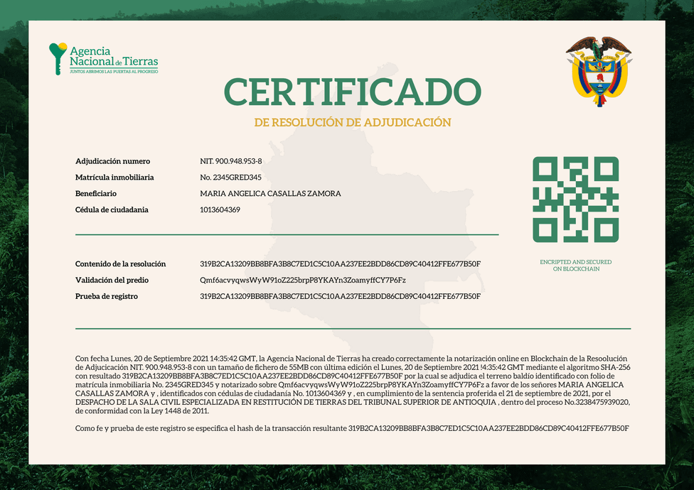 Land registry certification panel